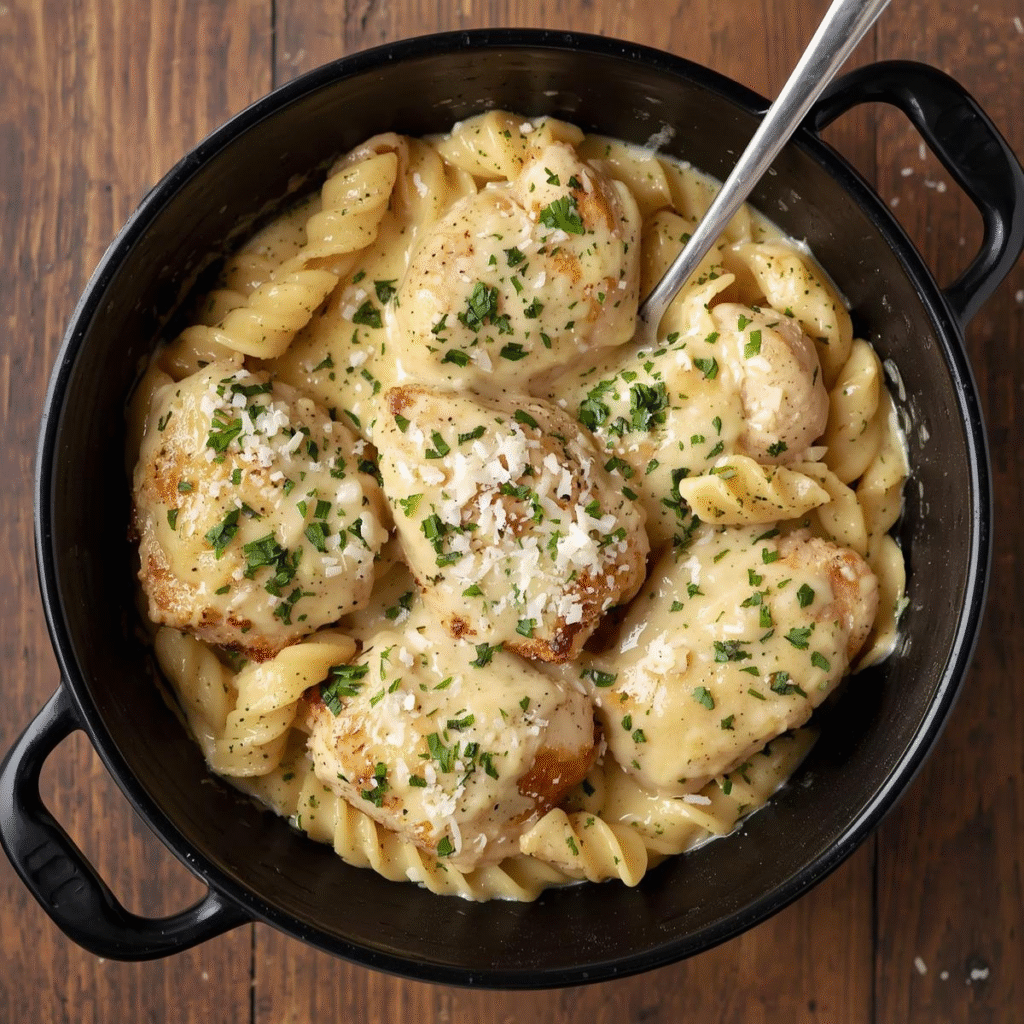 The Best Crockpot Garlic Parmesan Chicken Pasta You’ll Ever Try image