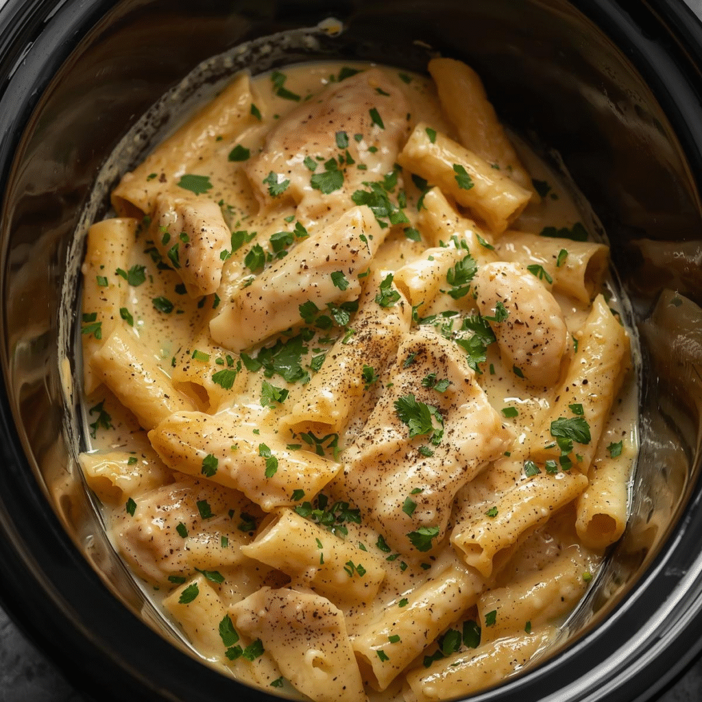 The Best Crockpot Garlic Parmesan Chicken Pasta You’ll Ever Try image